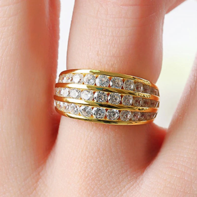 Luxury Trendy Women Wedding Rings Gold Color Full Paved CZ Stone Temperament Elegant Engagement Bands New Fashion Jewelry