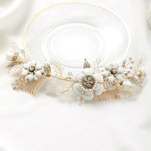 Luxury Leaf Flower Bridal Hair Combs Tiara Headband For Women Bride Party Bridal Wedding Hair Accessories Jewelry Comb Headband