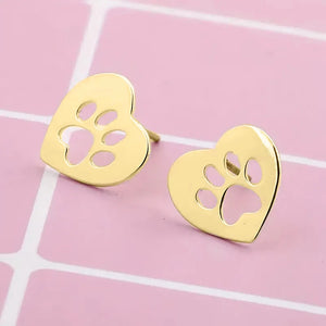 Cute Pet Footprint Heart Stud Earrings for Women Love Design Chic Girls Piercing Earrings Fancy Gift Animal Paw Jewelry