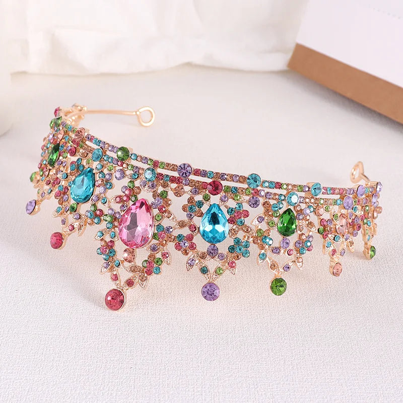 Trendy Crystal Rhinestone Tiaras Crown Wedding Hair Jewelry More Color Bridal Queen Princess Pageant Diadem Women Head Accessory - EUFASHIONBAGS