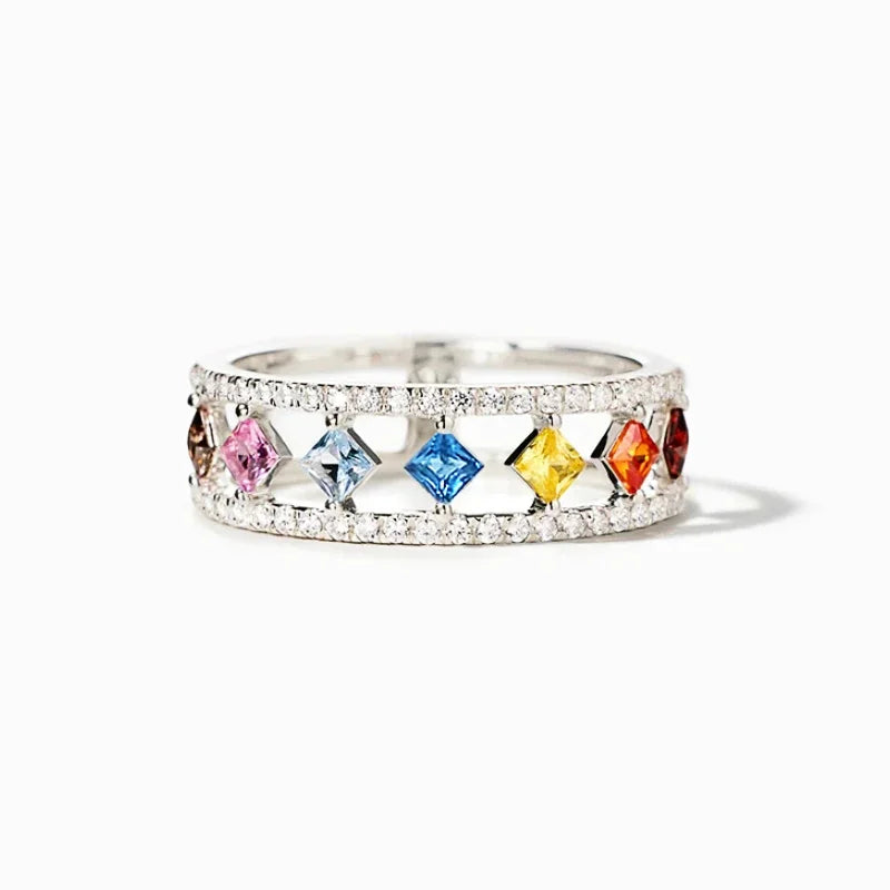 Creative Cute Finger Rings Colorful Shiny Square Cubic Zirconia Party Accessories Chic Attractive Lovely Daily Jewelry