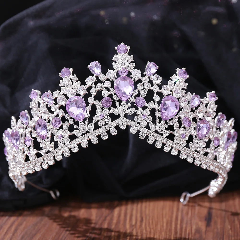 Baroque Luxury Silver Color Green Crystal Bridal Crowns Tiara Rhinestone Diadem Tiaras for Bride Headbands Wedding Accessories - EUFASHIONBAGS