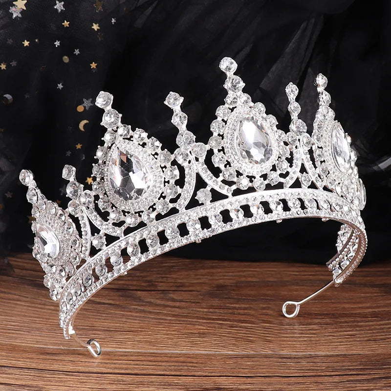 Baroque Vintage Peach Crystal Bridal Tiaras Queen Big Rhinestone Crown Women Beauty Pageant Diadem Wedding Hair Accessories Gift - EUFASHIONBAGS