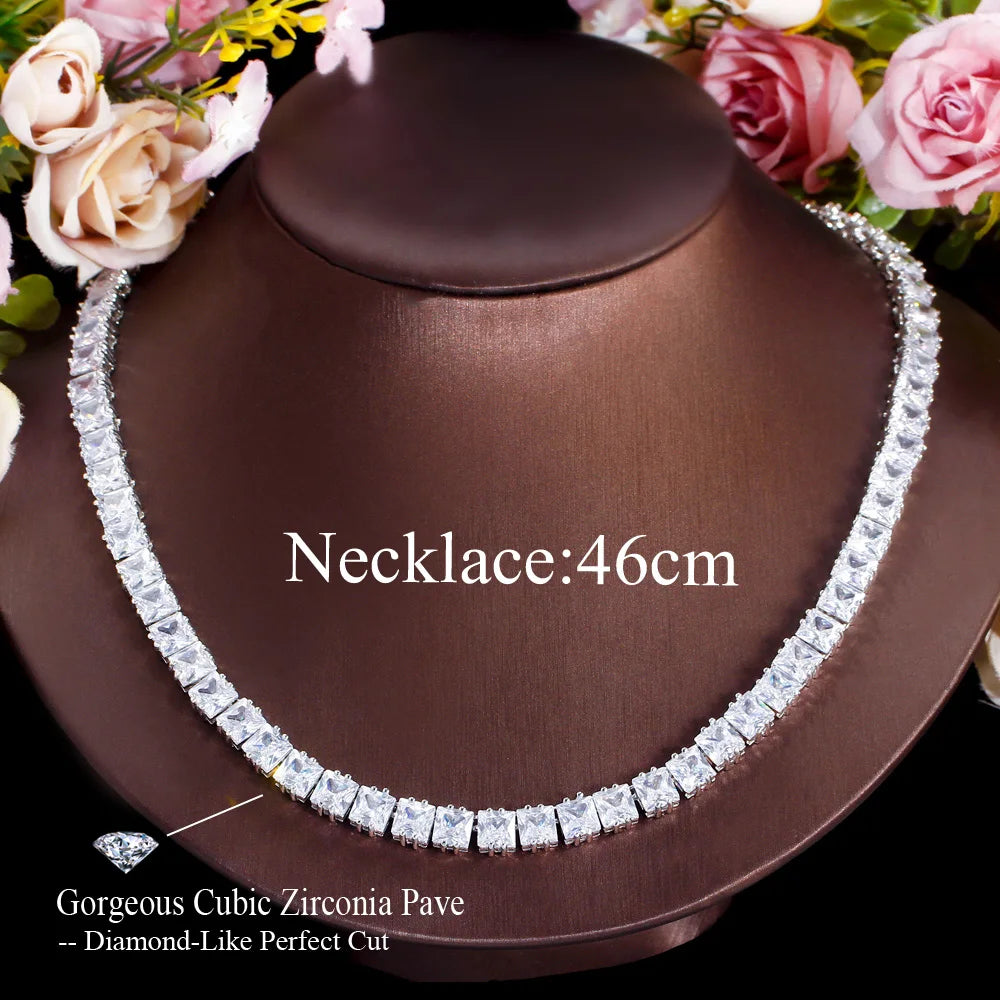 Sparkling White Cubic Zirconia Setting Chic Tennis Link Chain Wedding Bridal Party Choker Necklace for Women - EUFASHIONBAGS