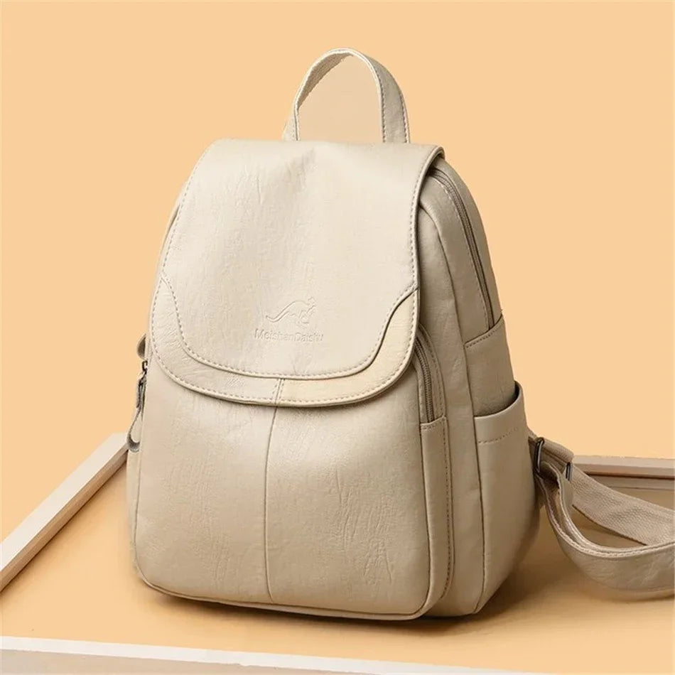 White Women Backpack Female Leather Backpacks Ladies Sac A Dos School Bags for Girls Large Travel Back Pack Rucksacks - EUFASHIONBAGS