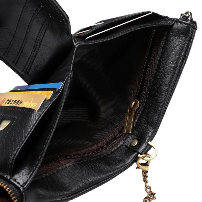 Men's Wallets New PU Leather Zipper Pocket Multifunctional Anti Theft Chain Credit Card Holder Coin Storage Bag Retro Wallet