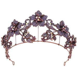 Baroque Antique Crystal Flower Bridal Tiara Crown Bride Headdress Royal Queen Rhinestone Pageant Diadem Wedding Hair Accessories