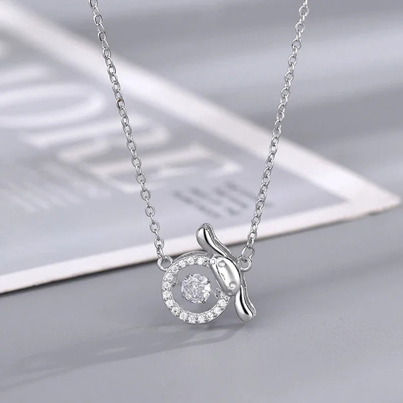 Dog Animal Shaped Cubic Zirconia Pendant Necklace for Women Luxury Silver Color O Chain Necklace Exquisite Trendy Jewelry