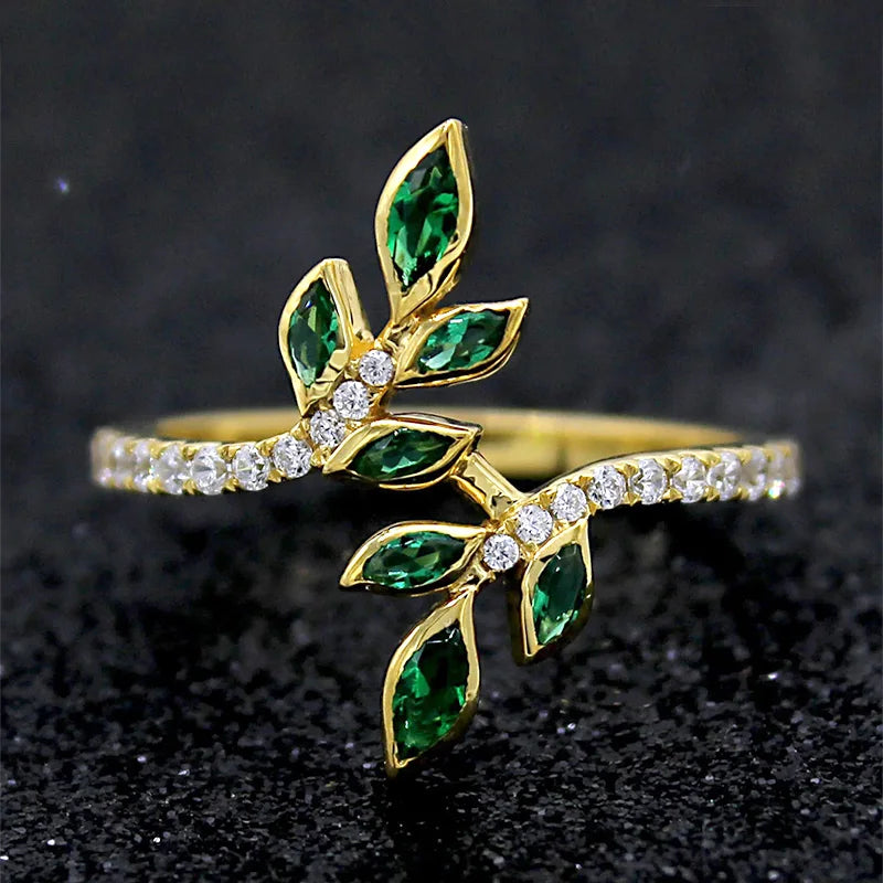 Fashion Leaf Design Finger Ring Lady Daily Wearable Jewelry with Dazzling Zirconia Stylish Women Engagement Ceremony Gift