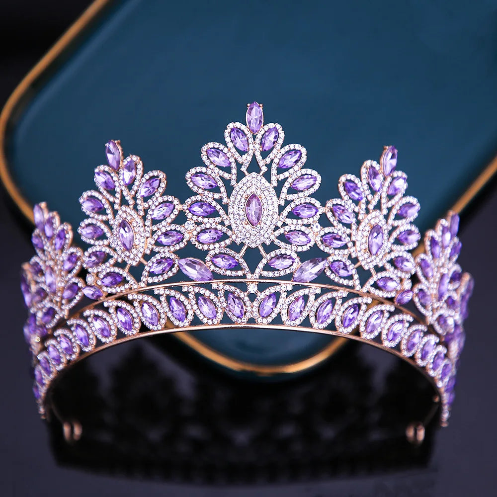 Baroque Luxury Forest Purple Crystal Bridal Tiaras Crown Big Rhinestone Pageant Diadem Wedding Hair Accessories Party Headpieces - EUFASHIONBAGS