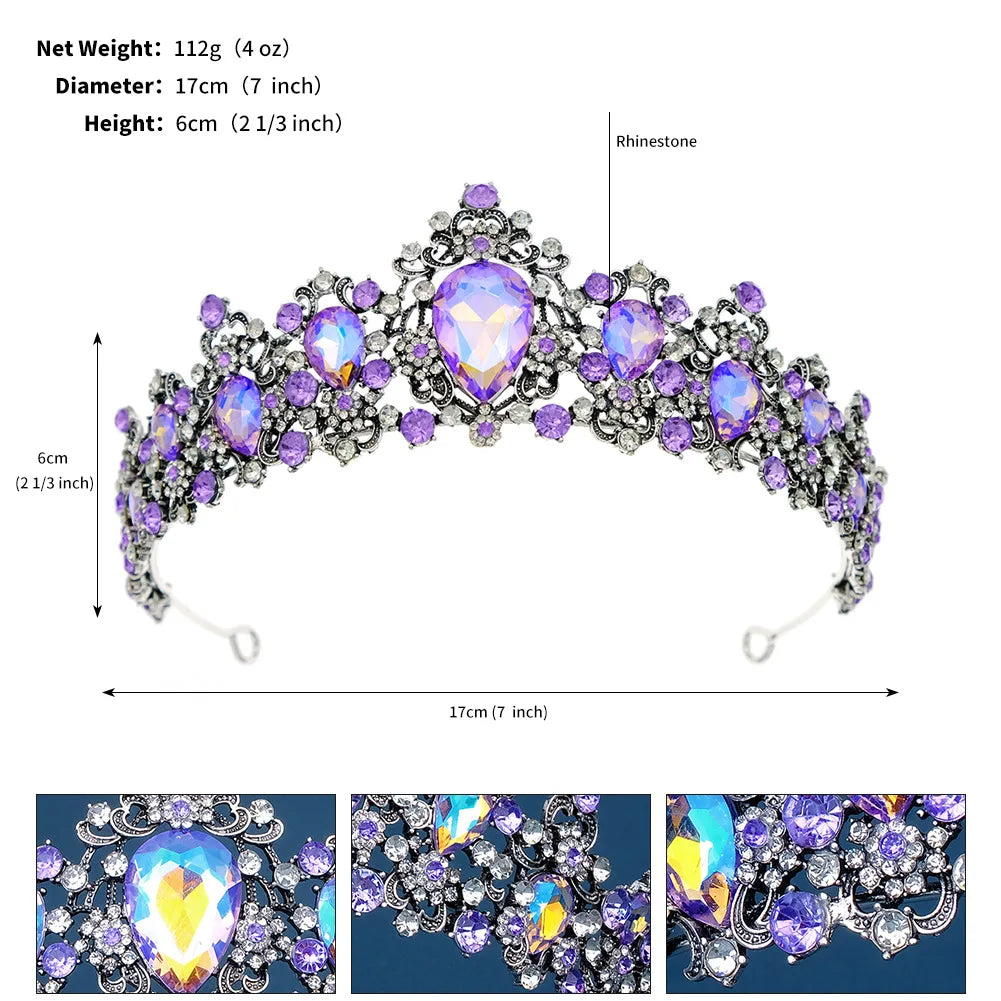 Baroque Luxury Purple Crystal Heart Bridal Tiaras Crown Rhinestone Pageant Diadema Collares Headpieces Wedding Hair Accessories - EUFASHIONBAGS