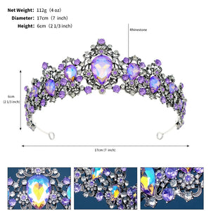 Baroque Luxury Purple Crystal Heart Bridal Tiaras Crown Rhinestone Pageant Diadema Collares Headpieces Wedding Hair Accessories