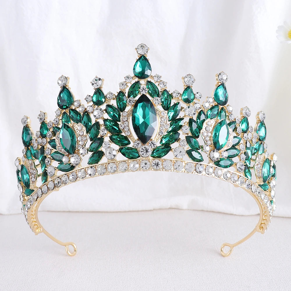 Korean Luxury Water Drop AB Color Crystal Bridal Tiara Crowns Rhinestone Diadem Veil Tiaras Wedding Hair Accessories Headpieces - EUFASHIONBAGS