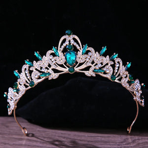 Luxury Green Color Crystal Wedding Crown Bridal Hair Accessories Women Baroque Crown Rhinestones Tiaras Bride Queen Party Crowns