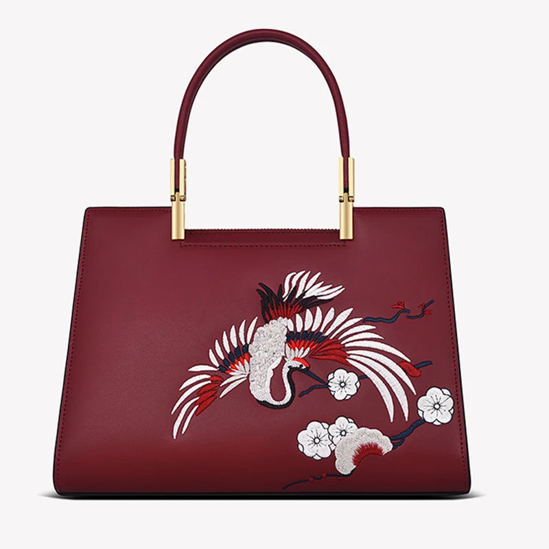 New Luxury handbag real cowhide leather embroidery Handbag women's leather women bags designer handbags quality Women's bag