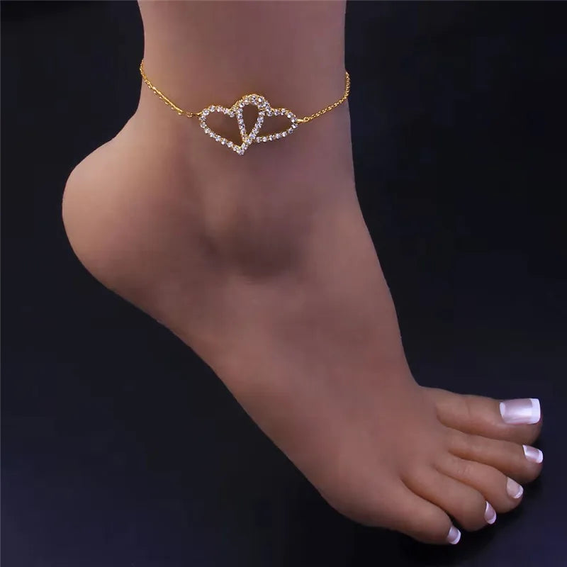 Fancy Cross/Heart/Moon Anklet Bracelet for Women Full Dazzling CZ Stone Fashion Girls Beach Accessories Barefoot Jewelry - EUFASHIONBAGS