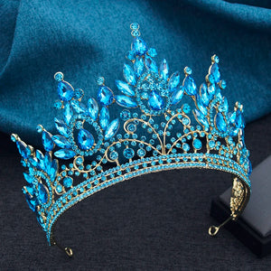 Luxury High Royal Queen Wedding Crown for Women Large Lime Green Crystal Banquet Tiaras Party Costume Hair Jewelry Accessories