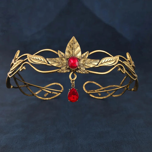 Vintage Punk Alloy Goddess Headband Baroque Red Crystal Leaf Tiaras Crown Princess Queen Diadems Wedding Bridal Hair Accessories