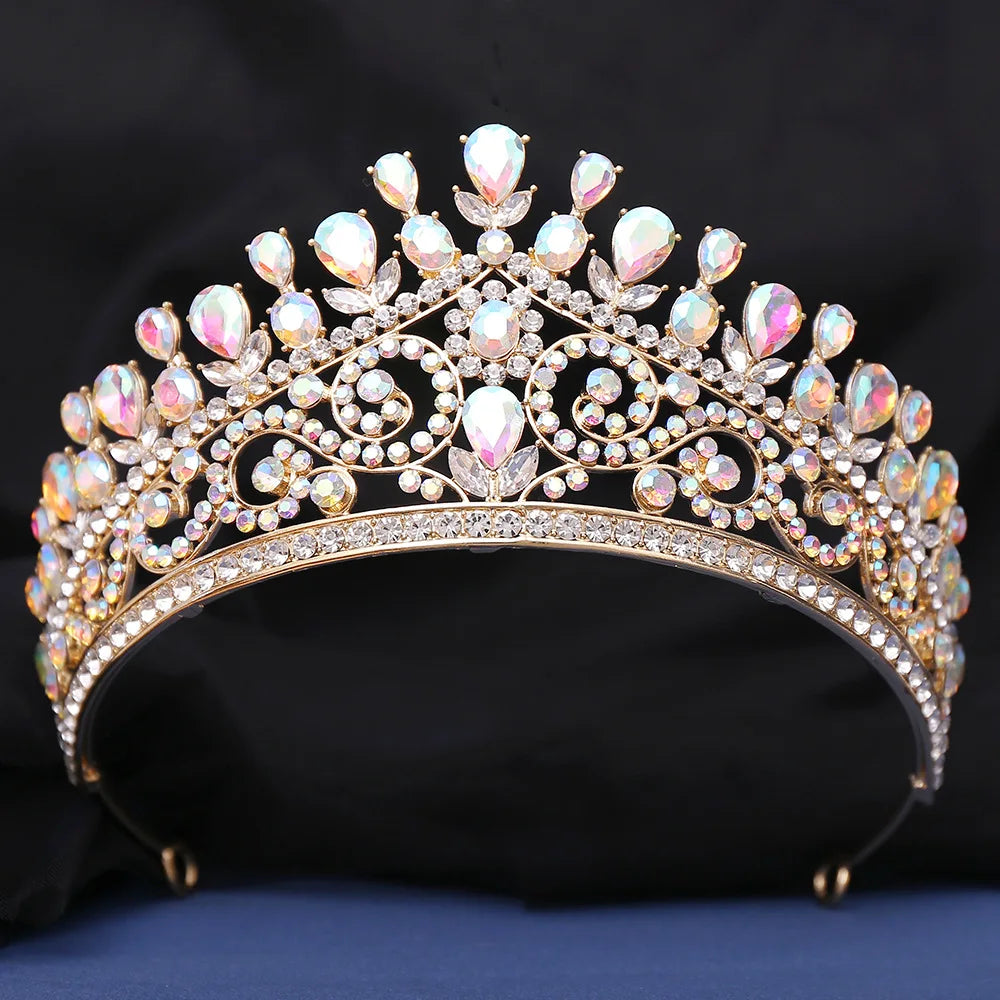 Royal Queen AB Color Crystal Wedding Crown Diadem Banquet Tiaras for Party Pageant Bridal Crown Hair Jewelry Wedding Accessories