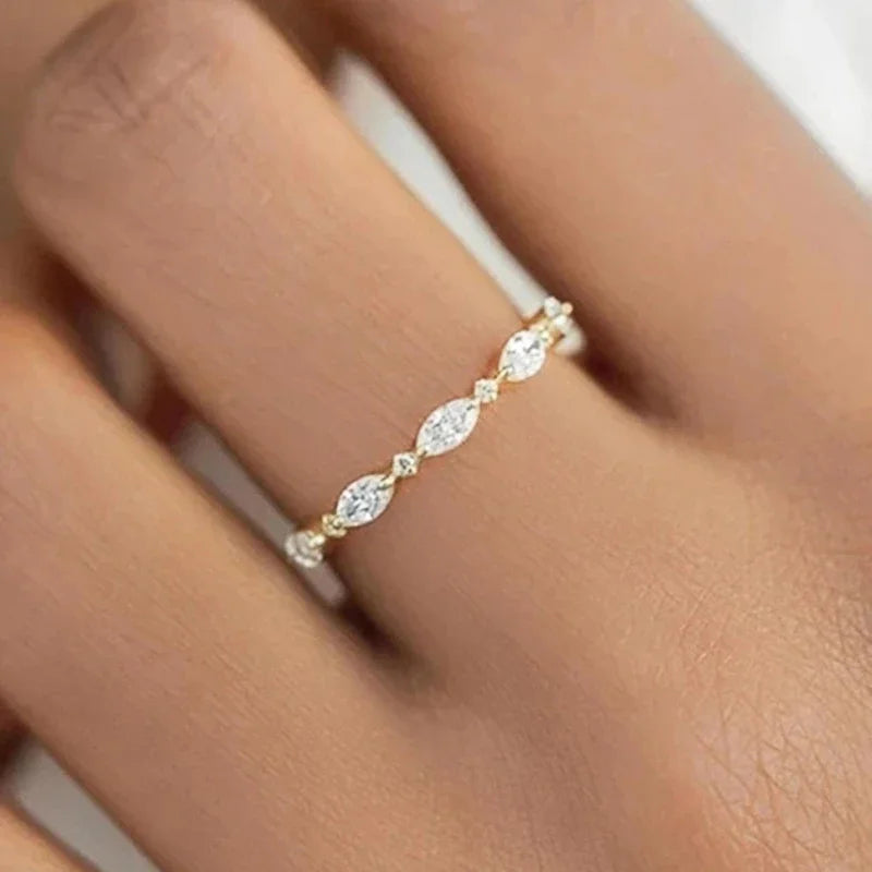 Thin Marquise Round CZ Finger Rings for Women Temperament Graceful Accessories Chic Eternal Wedding Band Jewelry