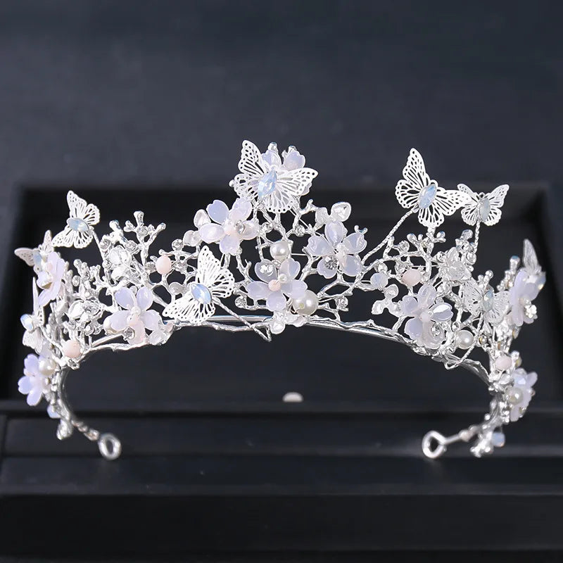 Luxury Silver Color Crystal Pearls Bridal Tiaras Crown Baroque Rhinestone Pageant Diadem Bride Headband Wedding Hair Accessories - EUFASHIONBAGS