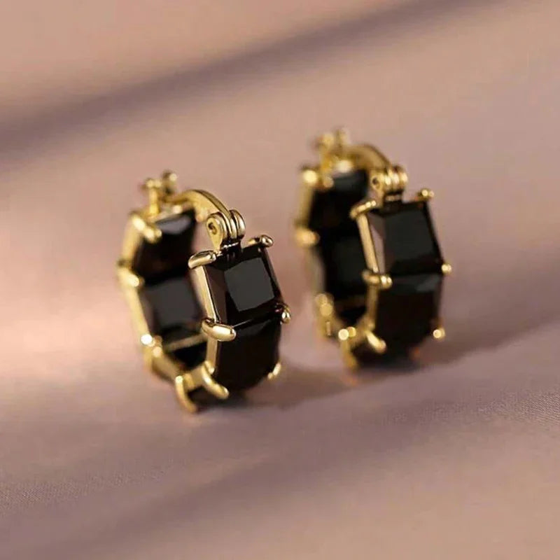 Princess Square White/Black CZ Hoop Earrings for Women Luxury Accessories Wedding Party Temperament Elegant Lady Jewelry