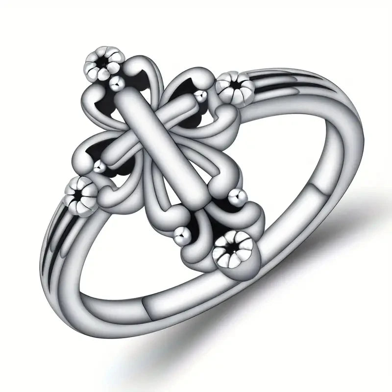 Chic Delicate Cross Ring Lady Daily Wearable Metal Silver Color Finger Band Accessories Low-key Exquisite Jewelry Gift