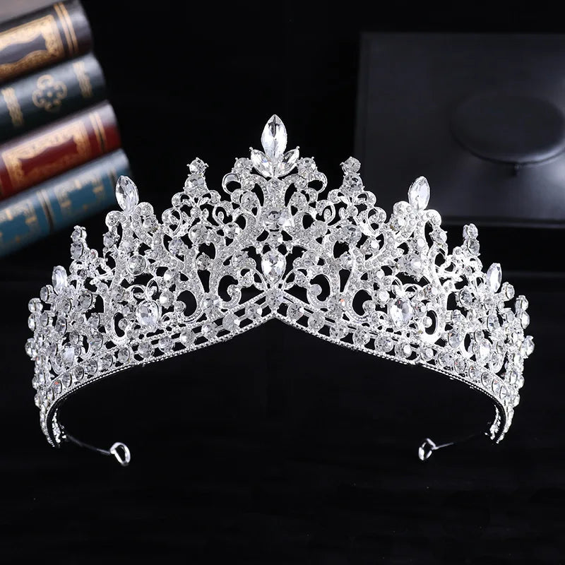 Trendy Baroque Sky Blue Rhinestone Crystal Queen Crown Wedding Tiara Women Beauty Pageant Diadem Bridal Hair Accessories Jewelry - EUFASHIONBAGS