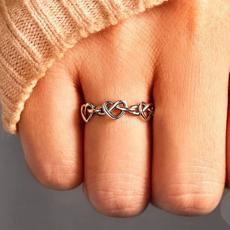 Heart to Heart Twisted Finger Ring for Women Antique Silver Color Fashion Versatile Female Love Rings Daily Wear Jewelry - EUFASHIONBAGS