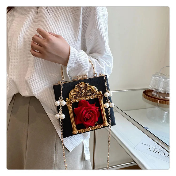 Gothic Dark Y2k Messenger Bag Women New Harajuku Pearl Chain Casual Crossbody Bags Female Vintage Luxury Designer Bag