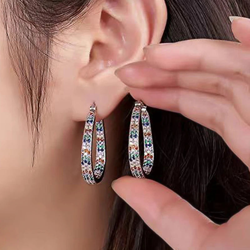 New Colorful CZ Hoop Earrings Fashion Luxury Women's Earrings Daily Wear Lovely Accessories Statement Jewelry Drop Ship - EUFASHIONBAGS