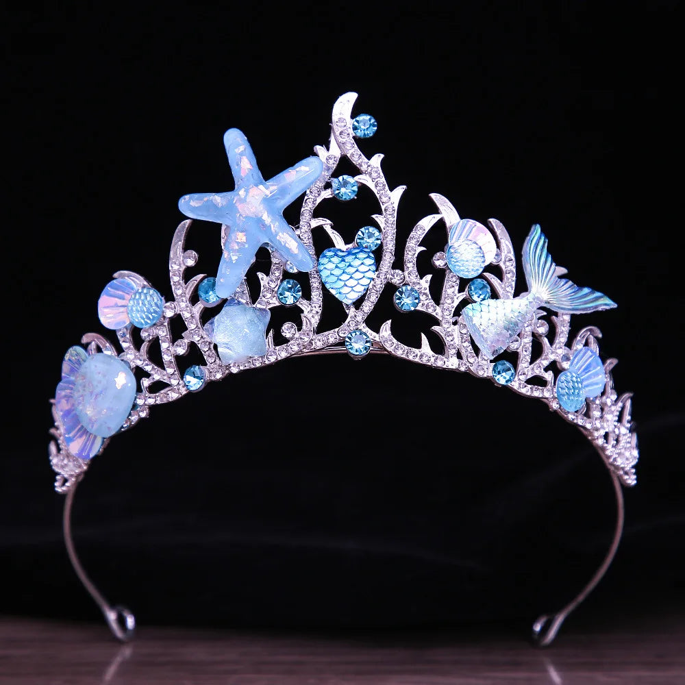 New Fishtail Mermaid Crown Halloween Ocean Style Costume Seashell Starfish Hair Accessories for Women Girl Birthday Party Tiaras - EUFASHIONBAGS