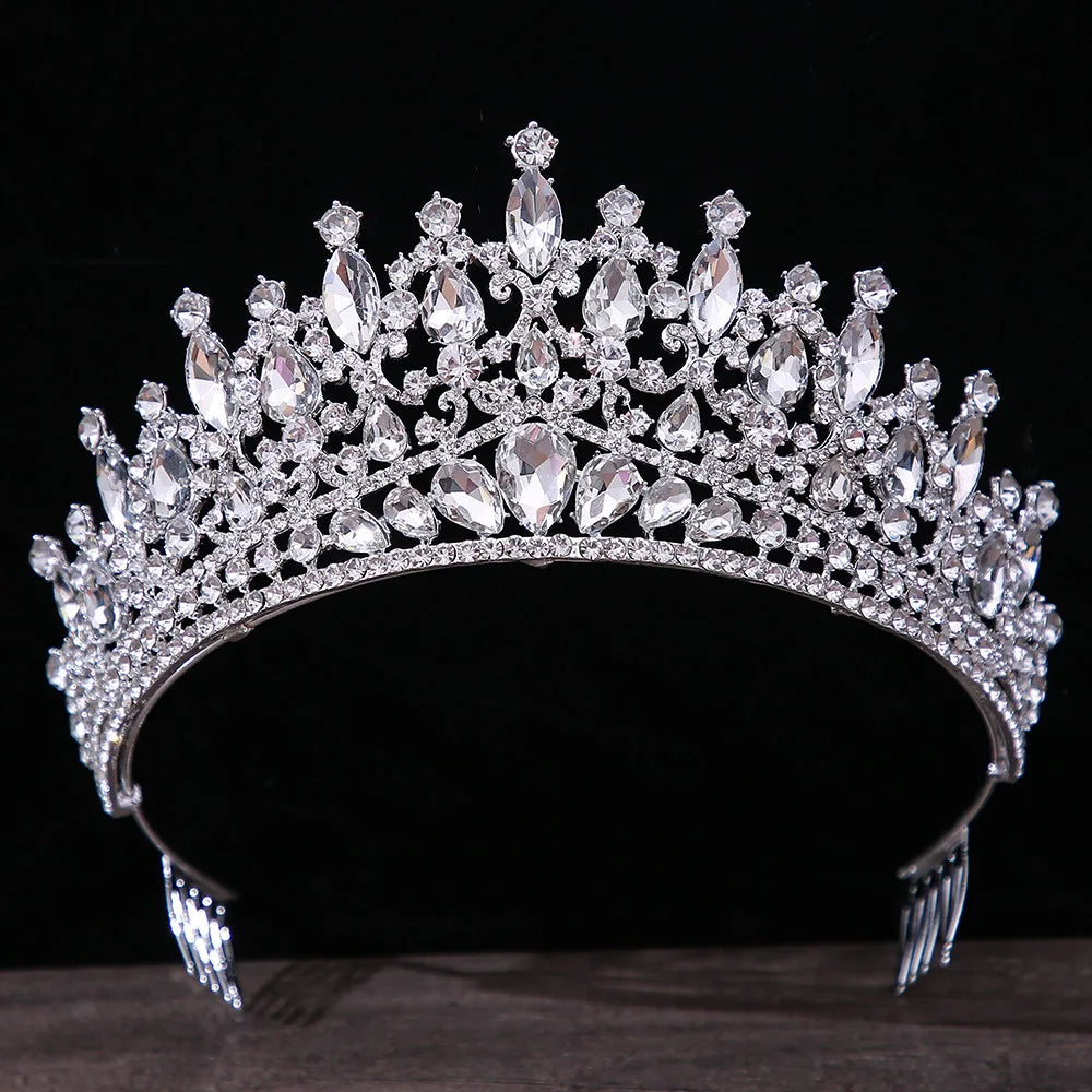 Korean Luxury White Crystal Bridal Tiaras Crown Wedding Hair Accessories Silver Color Crowns Rhinestone Pageant Diadem Headpiece - EUFASHIONBAGS