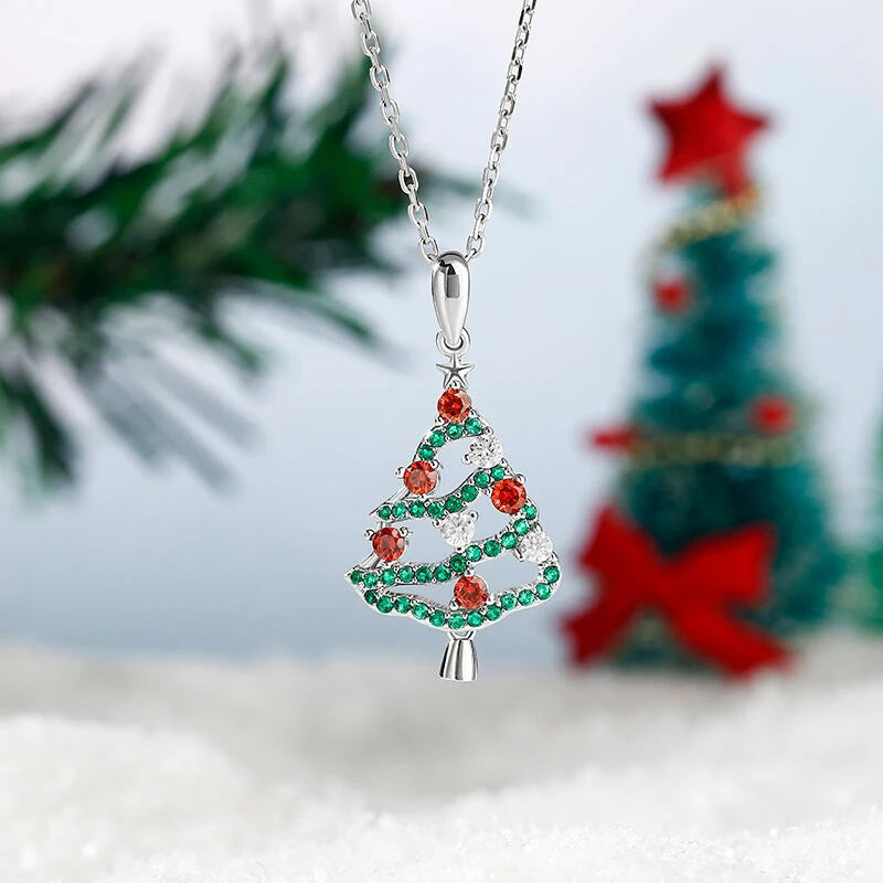 Delicate Christmas Tree Necklace for Female Fashion Party Accessories with Brilliant Zirconia Pendant Exquisite Jewelry