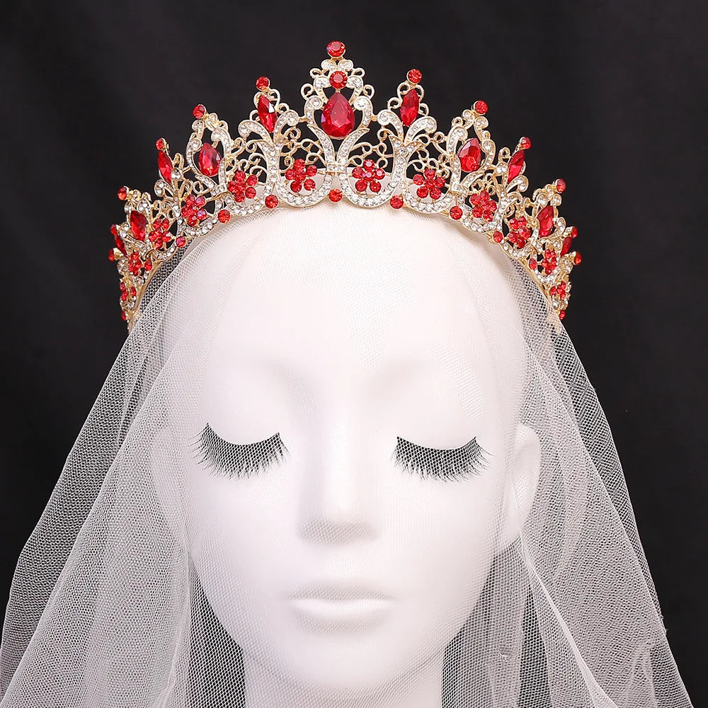 Luxury AB Color Crystal Leaf Bride Queen Crown Princess Headwear Rhinestone Diadem Wedding Hair Jewelry Bridal Tiaras Headpieces - EUFASHIONBAGS