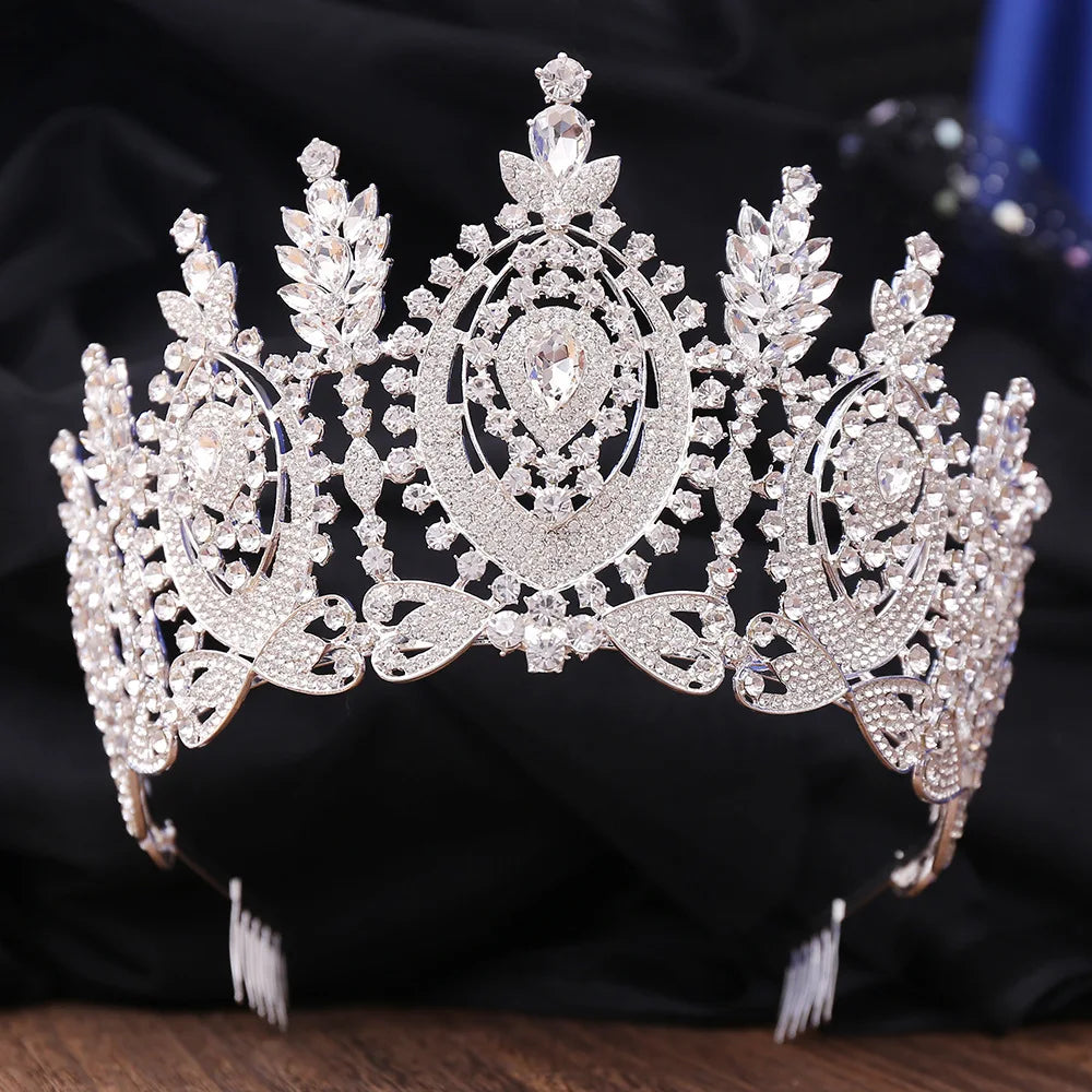 Luxury Big Crown Rhinestone Crystal Tiaras With Combs for Bride Diadem Princess Wedding Crowns Pageant Hair Jewelry Accessories - EUFASHIONBAGS