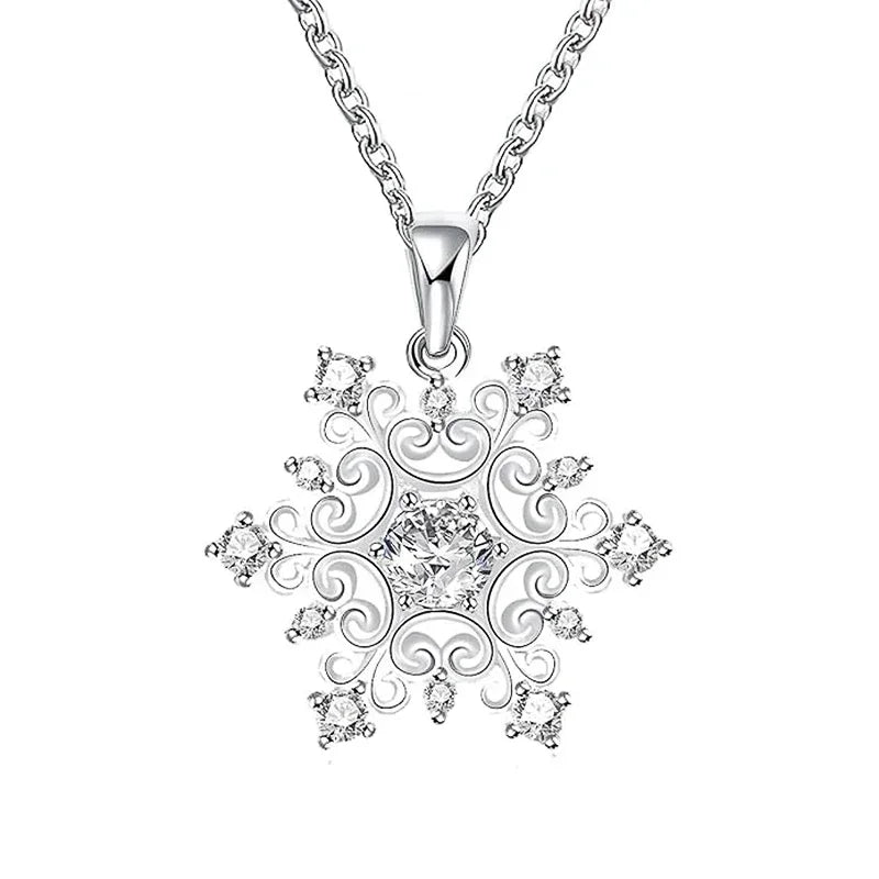 Romantic Snowflake Design Women's Necklace with Dazzling Crystal Cubic Zirconia Wedding Party Temperament Bridal Jewelry - EUFASHIONBAGS