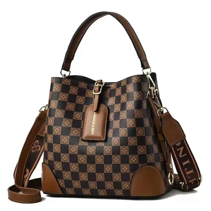 Fashion Women's Bag New Large Capacity Luxury Designer Grid Pattern Shoulder Bags PU Leather Female Handbag