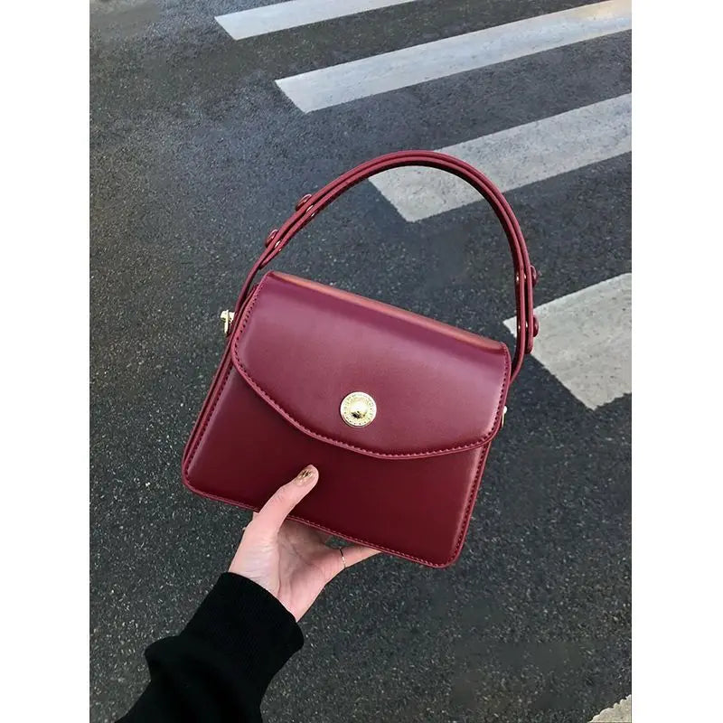 Vintage Red Square Bag Women New Retro Handle Pu Leather Solid Messenger Bag Purse Female Harajuku Aesthetic Bolso Mujer - EUFASHIONBAGS