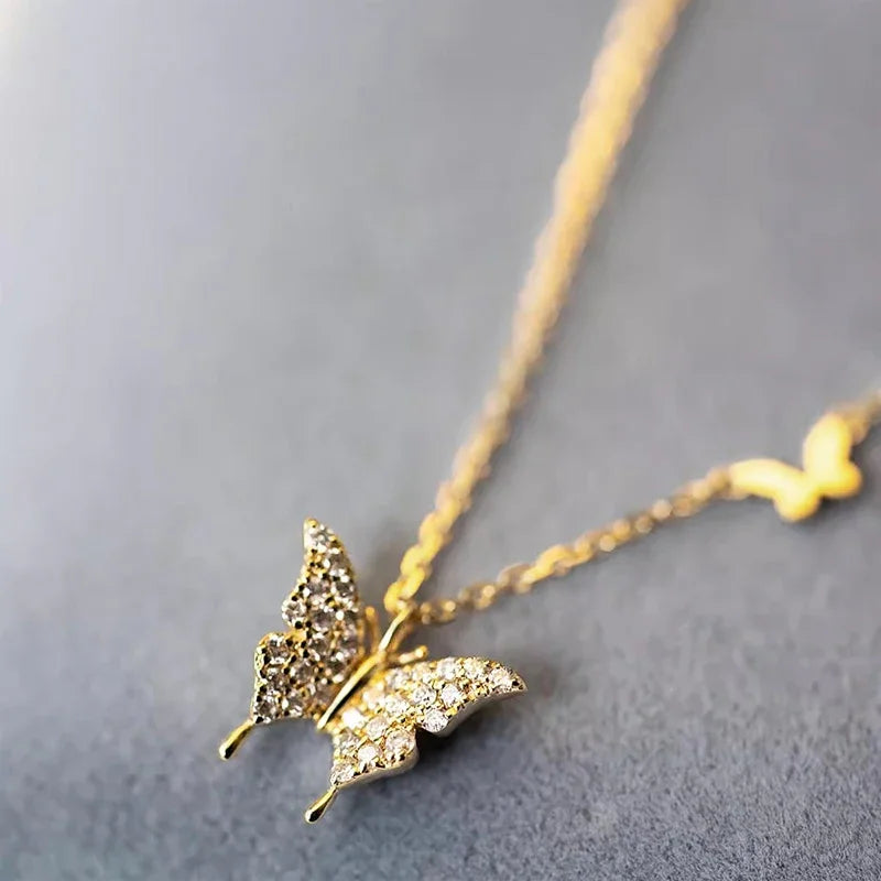 Noble Butterfly Pendant Necklace for Women Charming Sweet Gold Color Accessories Bright CZ Engagement Wedding Jewelry Hot - EUFASHIONBAGS