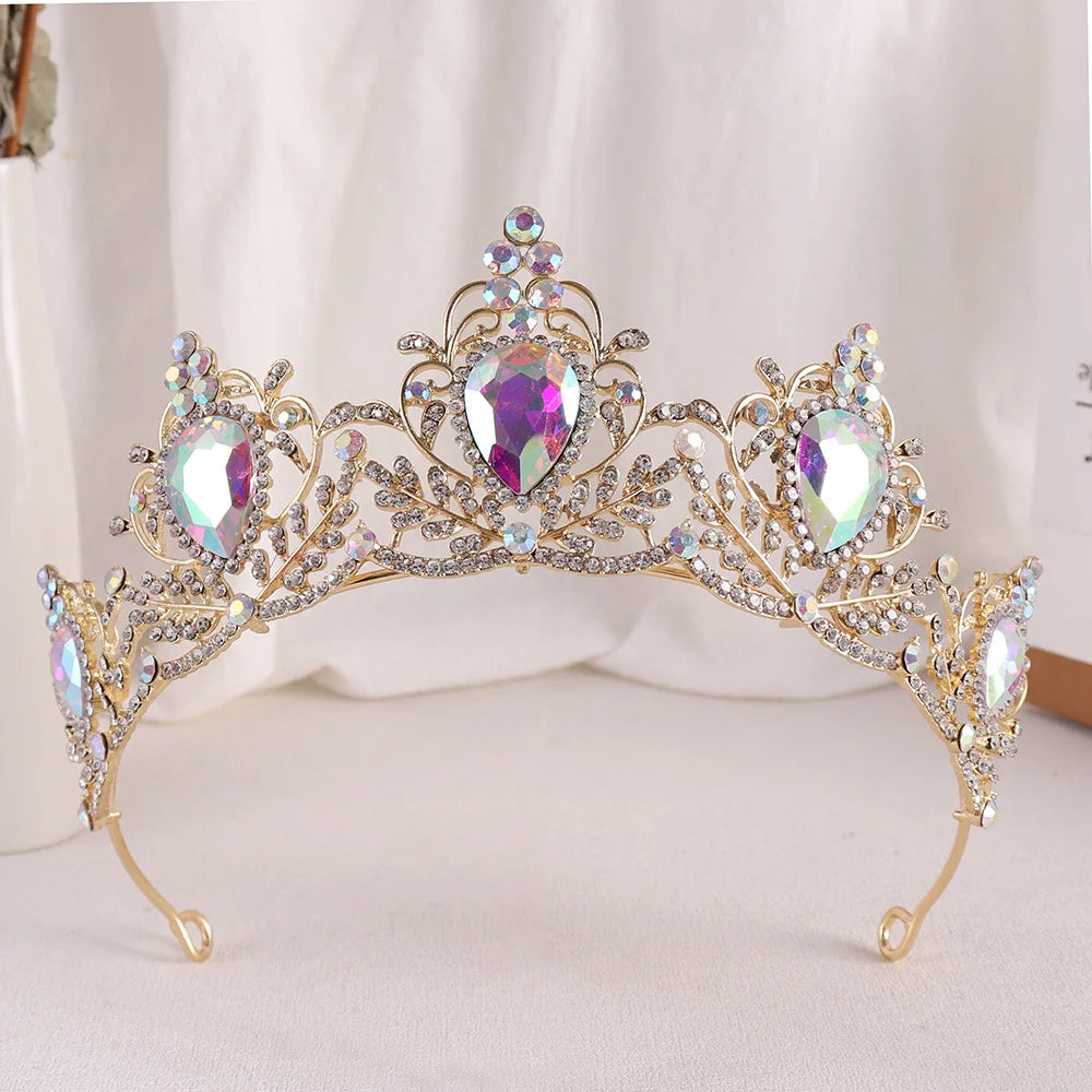 Purple Crystal Bride Wedding Crown Baroque Headdress Bridal Tiaras Crowns Women Headwear Party Wedding Hair Jewelry Accessories - EUFASHIONBAGS