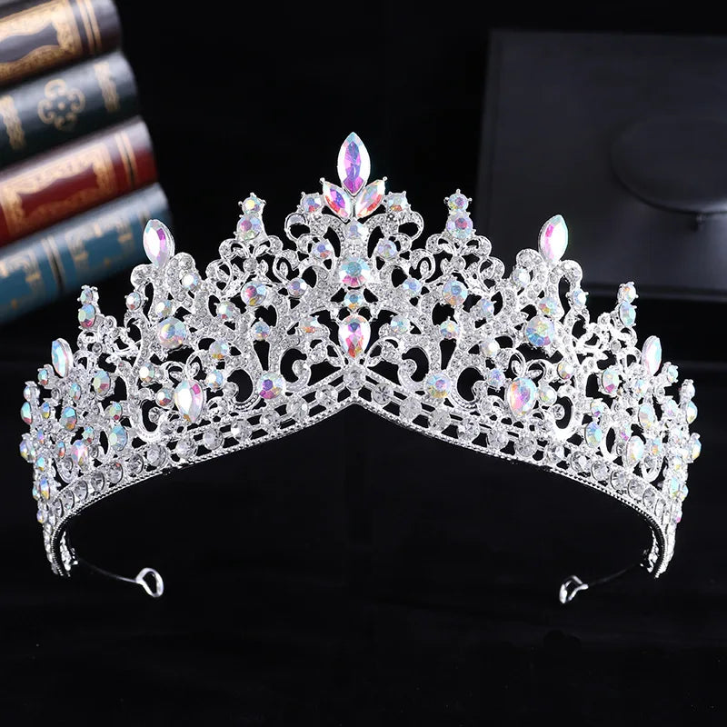 Trendy Baroque Sky Blue Rhinestone Crystal Queen Crown Wedding Tiara Women Beauty Pageant Diadem Bridal Hair Accessories Jewelry - EUFASHIONBAGS