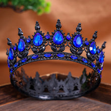 Cargar imagen en el visor de la galería, Baroque Royal Queen King Black Crystal Tiaras Crown Women Princess Prom Wedding Tiaras Full Round Diadem Bridal Hair Accessories