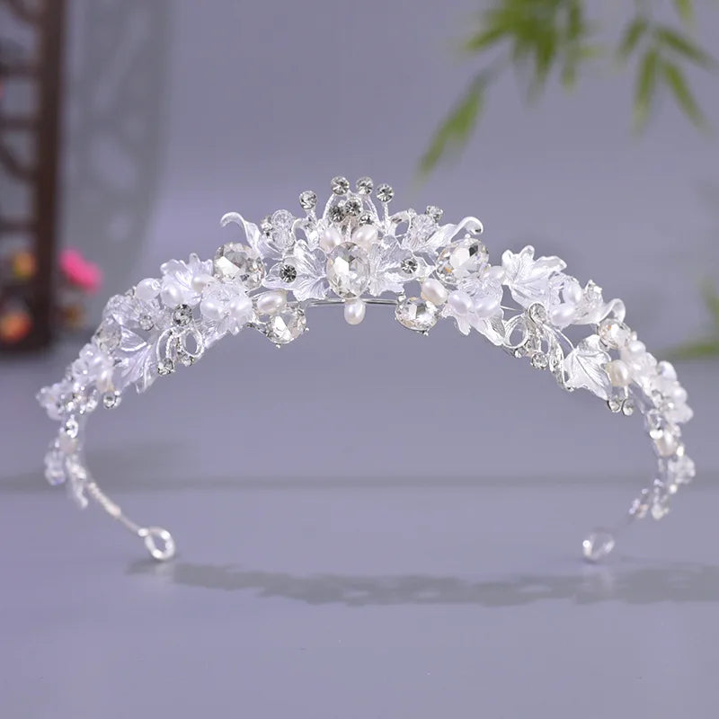 Rose Gold Color Baroque Crystal Pearls Bridal Tiaras Cubic Zircon Crown Rhinestone Pageant Diadem Headpiece Wedding Hair Jewelry - EUFASHIONBAGS