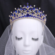 Cargar imagen en el visor de la galería, Baroque Blue Green Opal Wedding Crown With Comb Crystal Royal Queen Bridal Tiaras Big Rhinestone Pageant Diadem Head Accessories