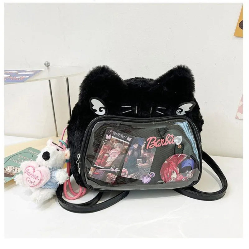 Sweet Cute Cat Pink Mini Backpack Women Harajuku Aesthetic Plush Soft Ita Bag Messenger Bag Student Kawaii Backpacks - EUFASHIONBAGS