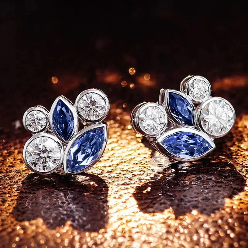 Delicate Stud Earrings with Blue/White Cubic Zirconia Creative Attractive Ear Accessories Charms Versatile Party Jewelry - EUFASHIONBAGS