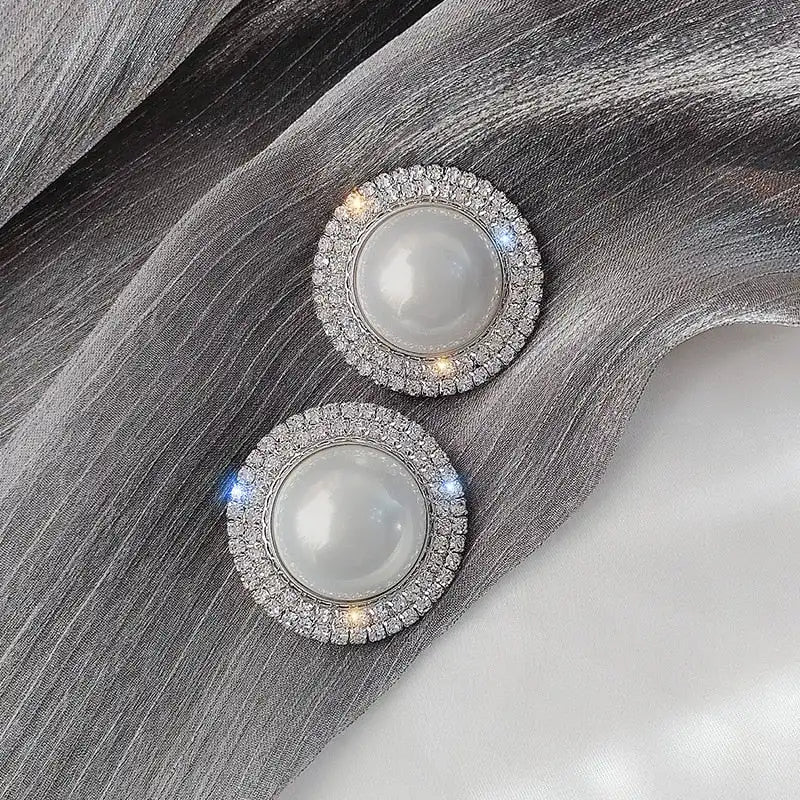 Hyperbole Gorgeous Stud Earrings Luxury Lady Shinning CZ Jewelry for Wedding Party Delicate Simulated Pearl Accessories - EUFASHIONBAGS