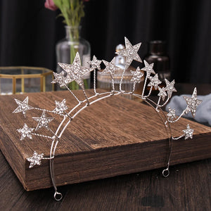 Trendy Silver Color Tiaras And Crowns Stars Princess Queen Diadems Bride Wedding Hair Accessories Rhinestone Hairbands Jewelry