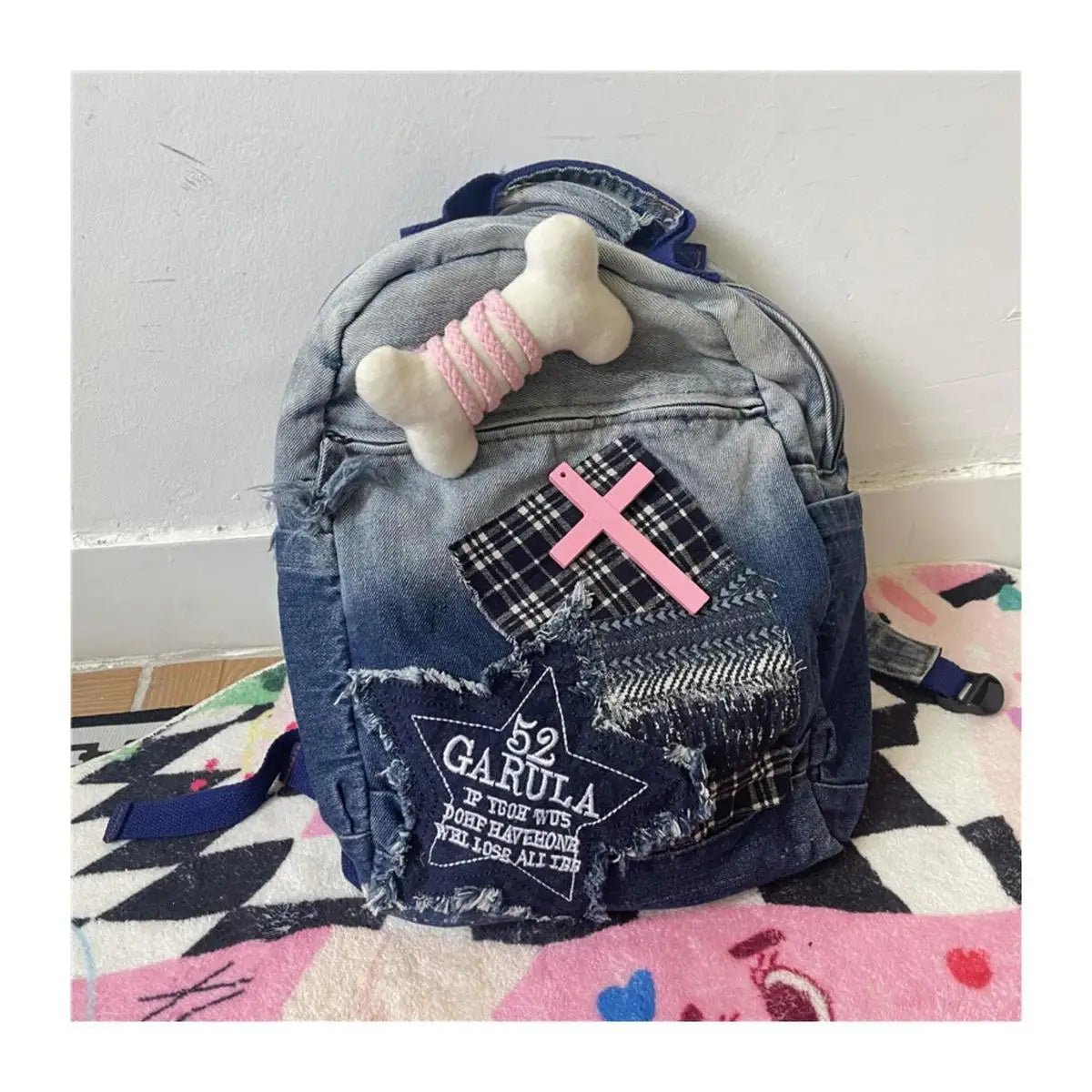 Vintage Grunge Denim Backpacks Women Patchwork Large Y2k Mochila School Bag Ladies Harajuku Backpack Aesthetic